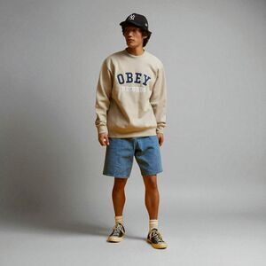 OBEY Bigwig Baggy Denim Shorts 32 Blue Relaxed Fit Aviator Logo Skate Streetwear